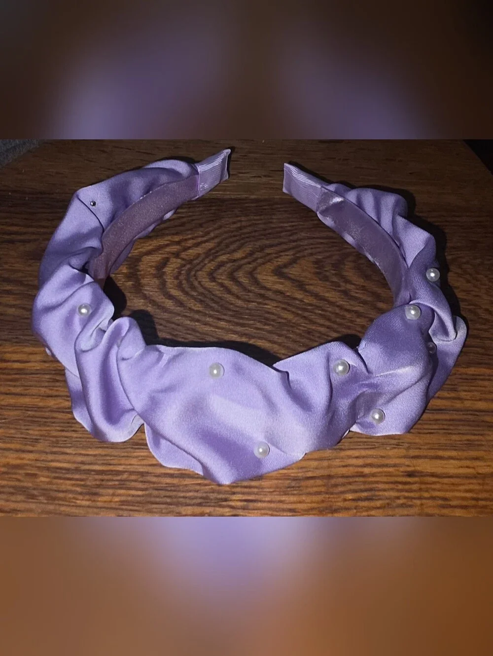 Lavender Faux Pearl-Accent Ruched Satin Headband - Hair Accessories BNIB